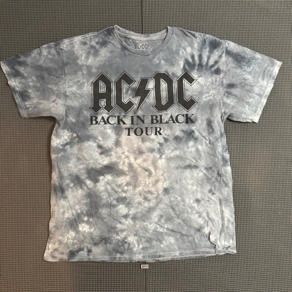 AC/DC Back In Black Tour 1980 Tie Dye Graphic T-Shirt Grey Mens Medium